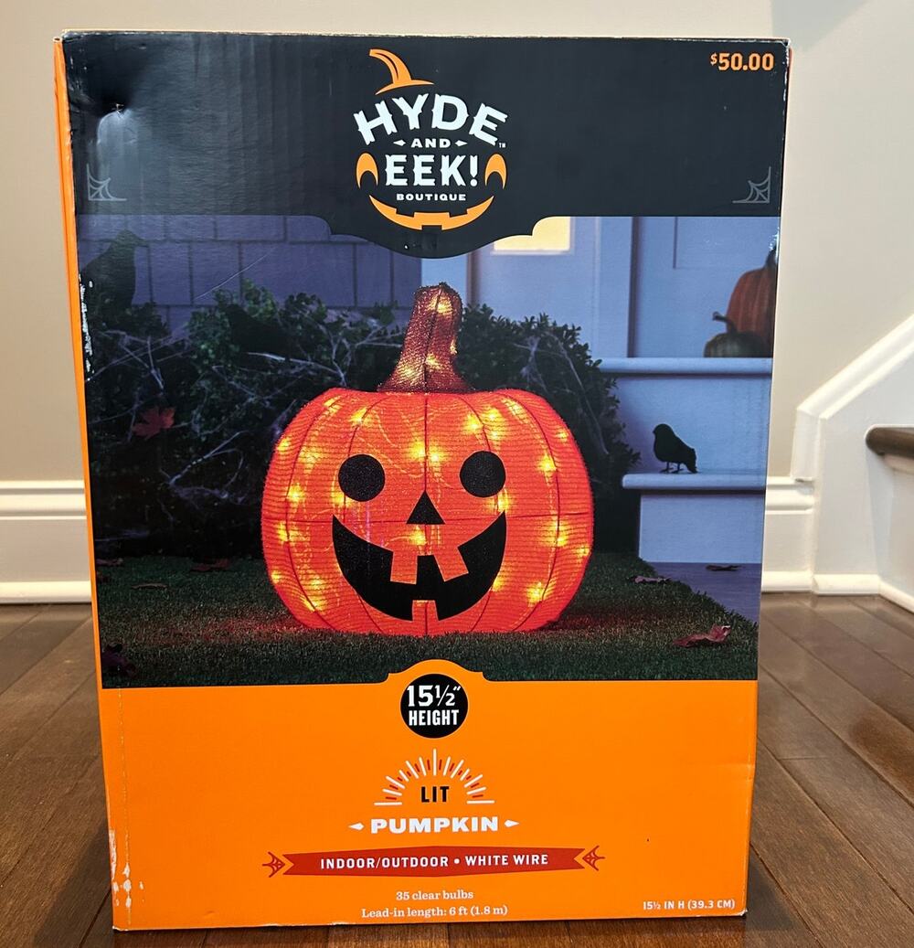 New Hyde&Eek 15.5" Lit Jack O Lantern Halloween Pumpkin Decor Indoor Outdoor NIB